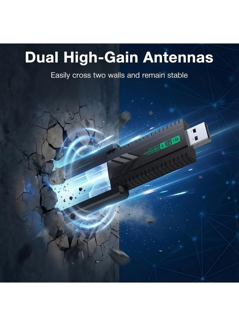 أورييل محول USB لاسلكي - مستقبل شبكة لاسلكية خارجي ثنائي النطاق 2.4 جيجاهرتز/5.8 جيجاهرتز بسرعة 1300 ميجابت في الثانية، بطاقة شبكة لاسلكية، محول بلوتوث لاسلكي، يدعم واي فاي 6 وبلوتوث 5.3، مناسب لأجهزة الكمبيوتر المكتبية والمحمولة، سهل الاستخدام (التوصيل والتشغيل) - Image 3